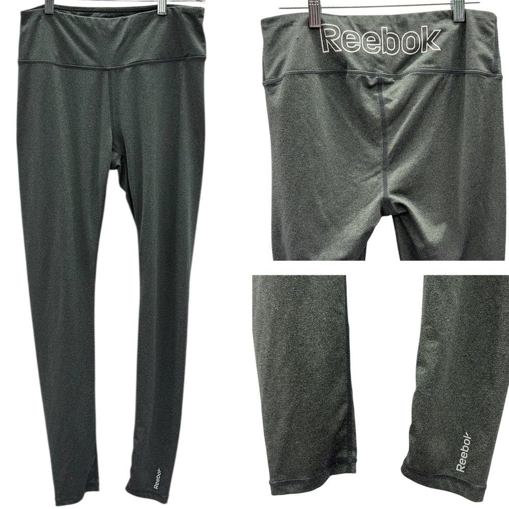 Reebok Full Length High Rise Logo Athletic Leggings Heathered Gray Womens Medium